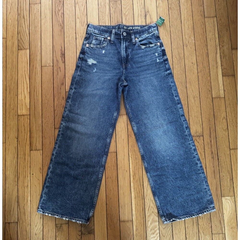 GAP Kids Girls Size 12 Low Stride Wide Leg Denim Blue Jeans Distressed NWT